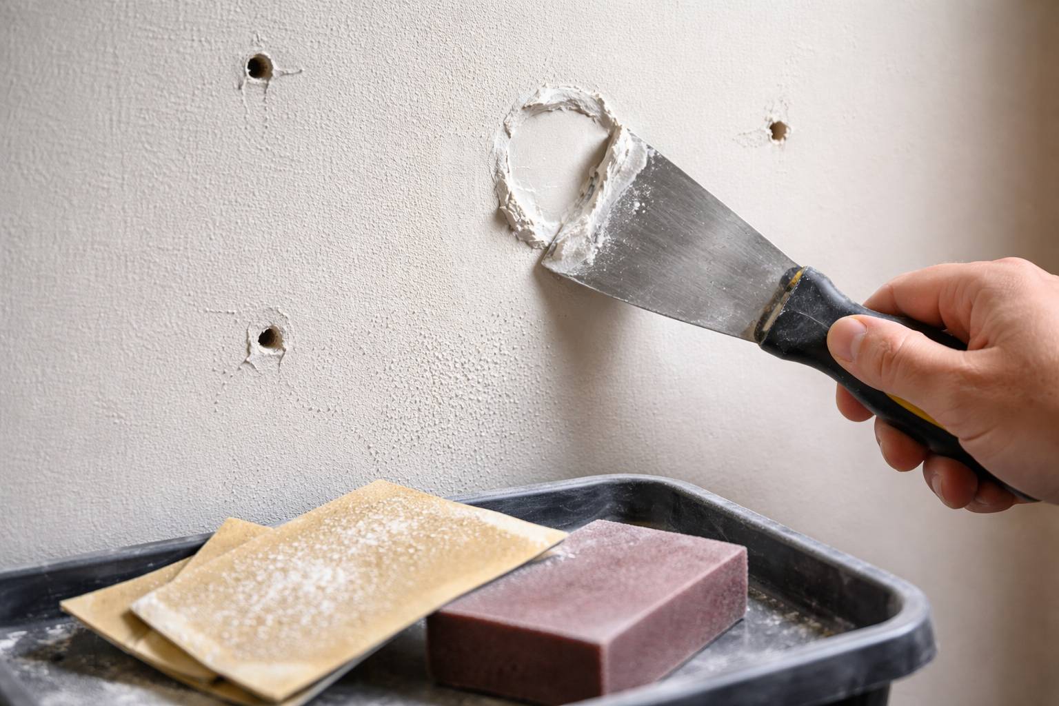 Cómo reparar una pared con agujeros y dejarla lista para pintar: masilla, lijado y trucos