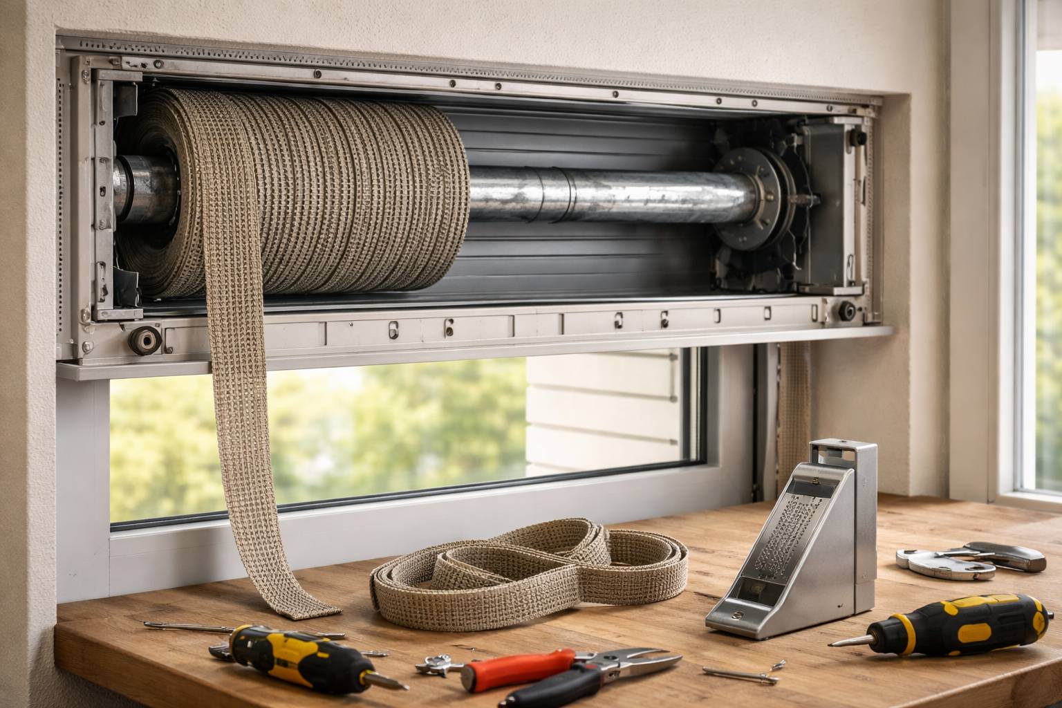 Reparar una persiana que no sube o se ha atascado: cinta, lamas y recogedor